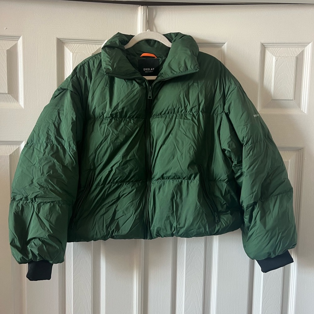 Green Synthetic down cropped puffer jacket